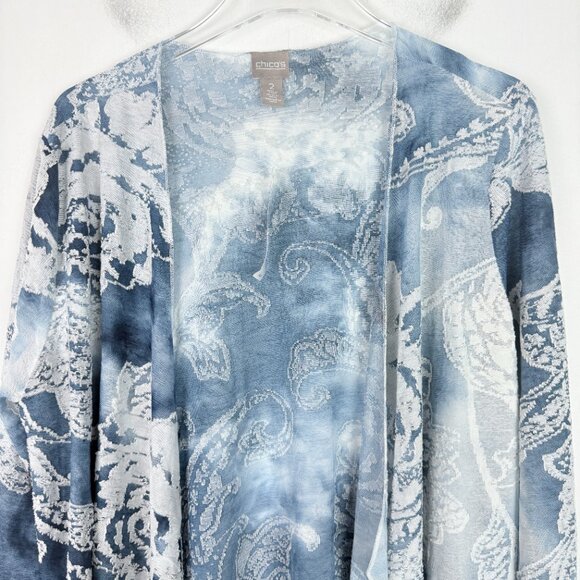 NWT Chico's Tonal Scroll Burnout Jacket Pattern Blue Chico's 2 US Size Large 12 - Picture 2 of 13